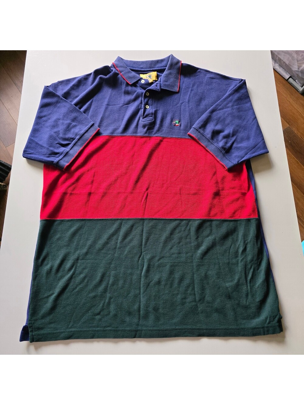 Vintage 90s Duck Head Colorblock Polo Shirt XL Men Navy Red Green Short Sleeve